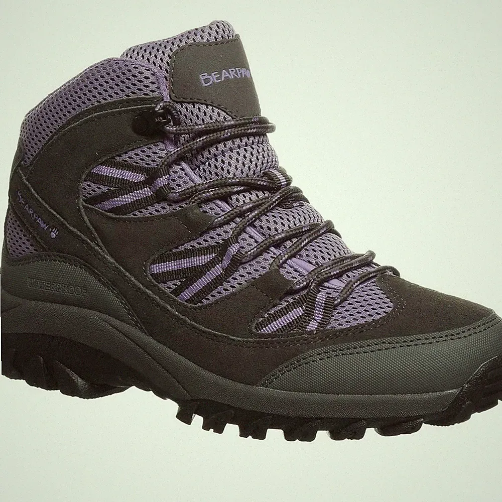 BEARPAW Corsica Women's Hiking Boots, Grey/Purple, Size 7.5 Wide / EU 38.5