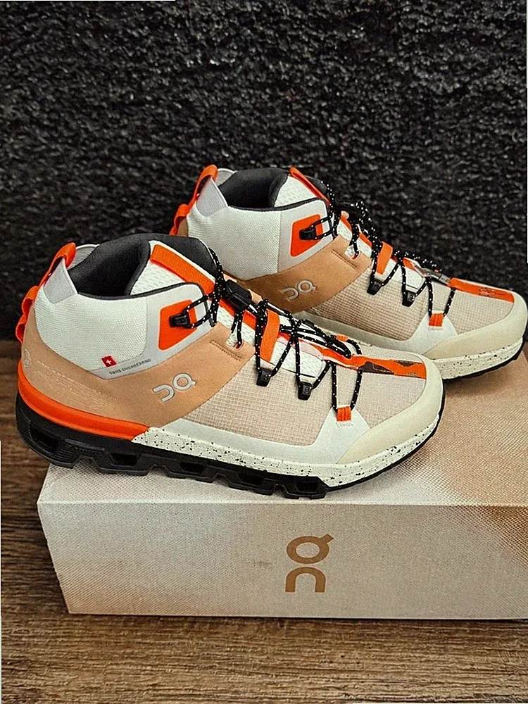 On Running Hiking Boots Mid Top Beige Orange Trail Shoes 7M or 8.5W New with Box